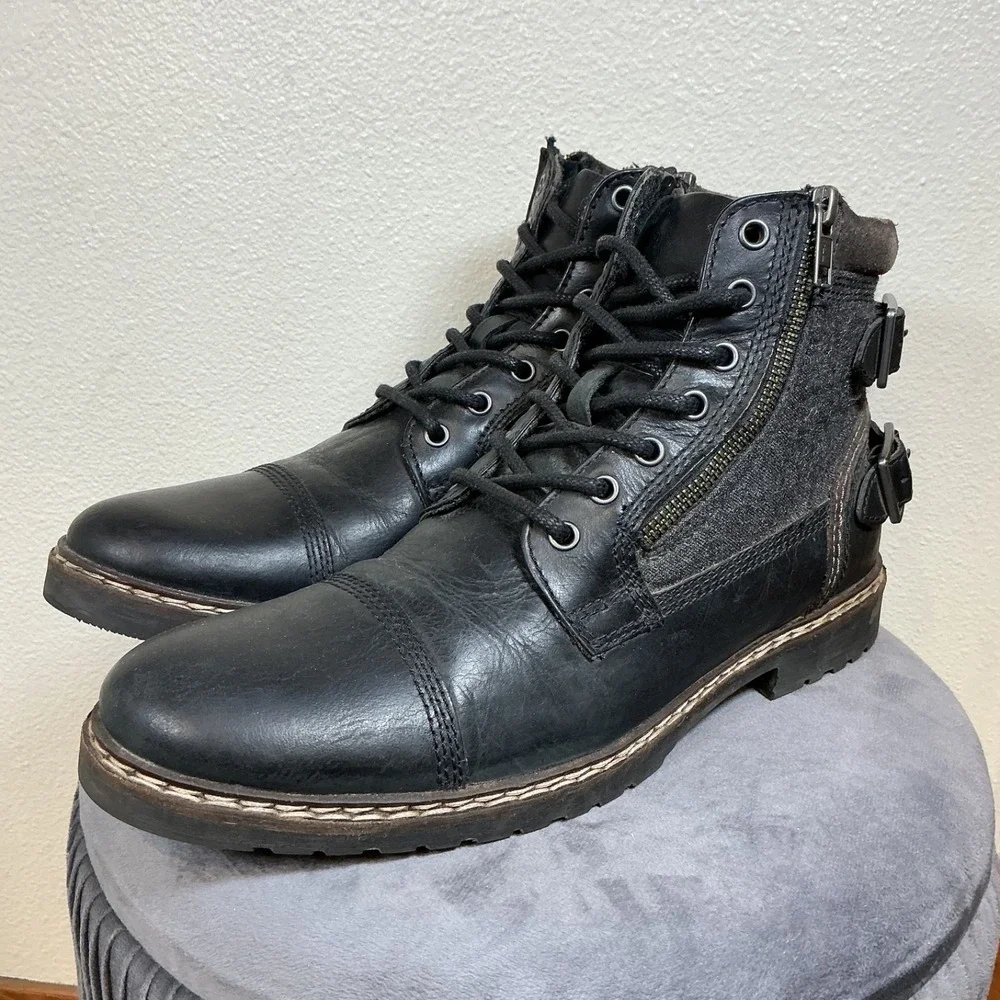Steve Madden Jotter Black Leather Boots Mens Side Zipper Size 10